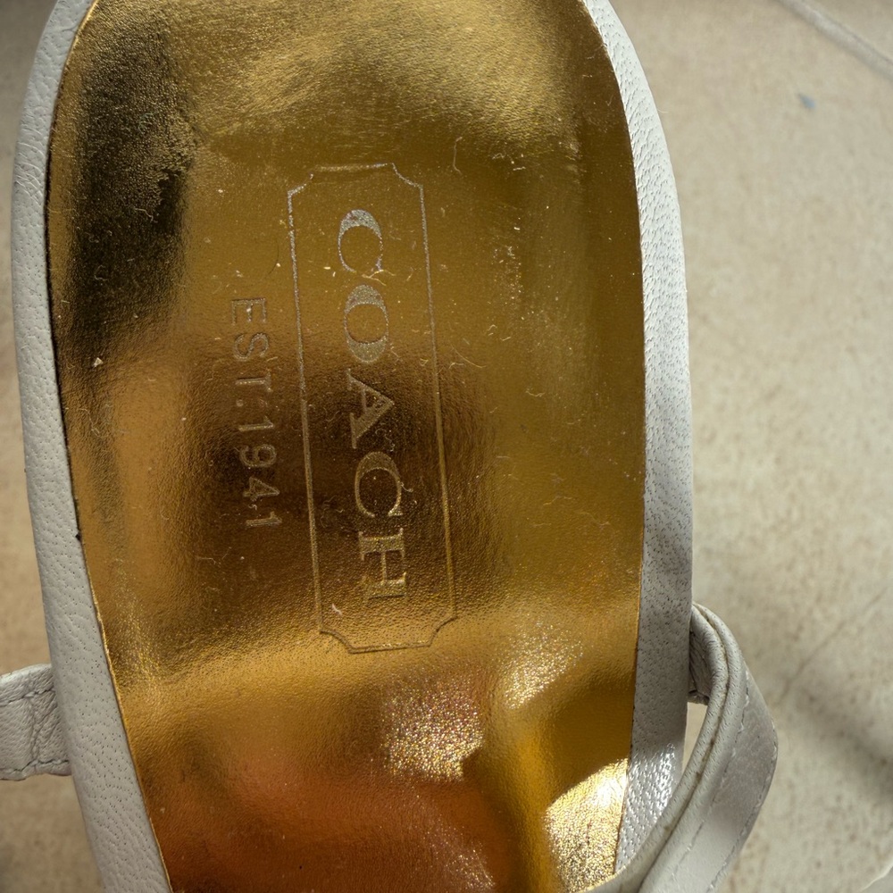 Coach Cream and Gold Wedge Sandals - Picture 2 of 8